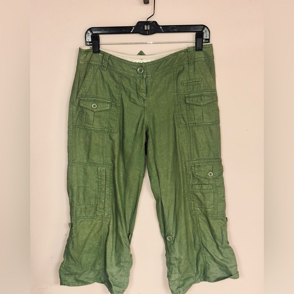 Hei Hei Army Green Linen Cropped Cargo Pants
